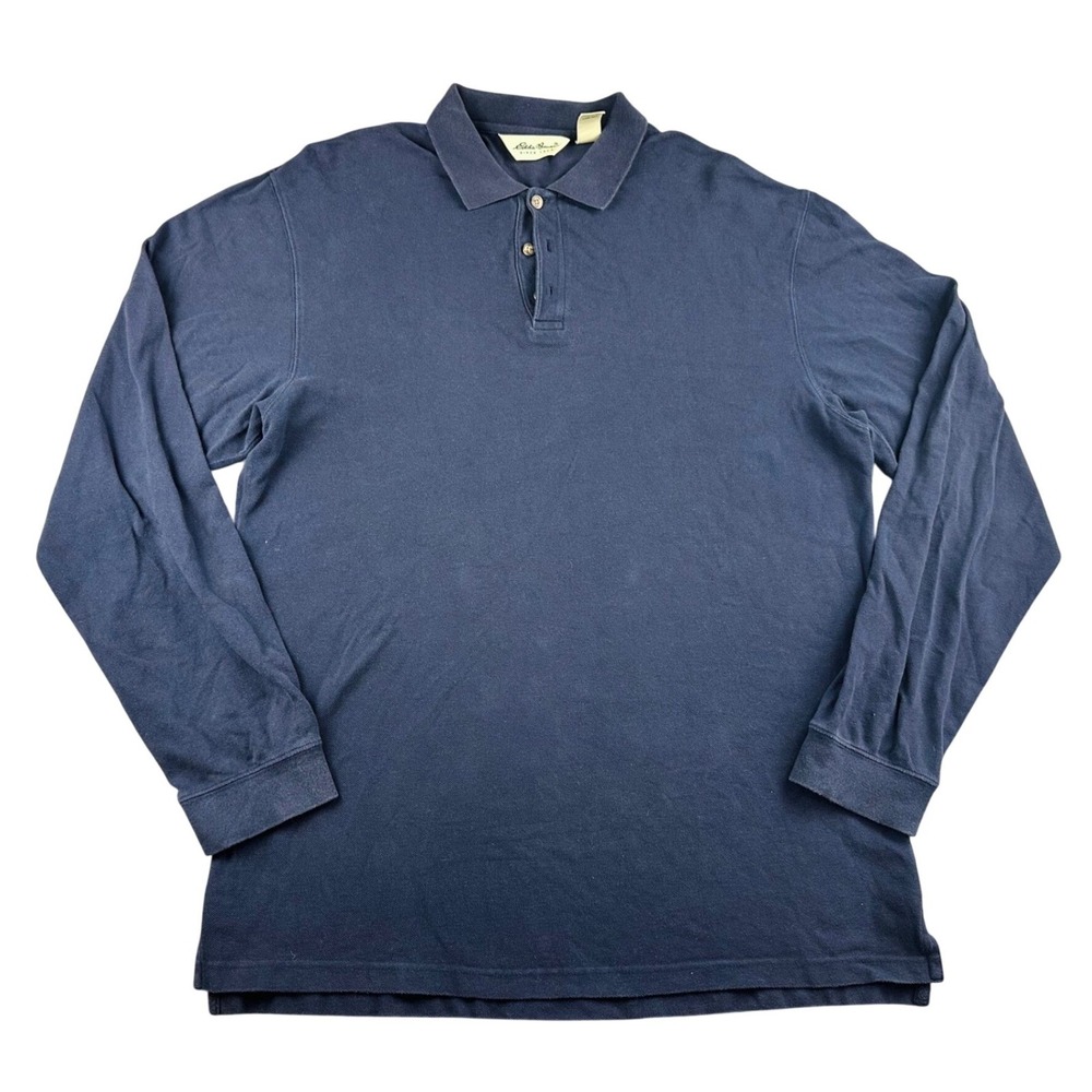 Vintage Eddie Bauer Polo Shirt Men L Tall Blue Long Sleeve Cotton Collared 90s - Picture 1 of 13